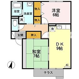 ロベリア壱番館 2DKの間取図画像