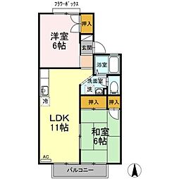 リバーサイド森町1 2LDKの間取図画像