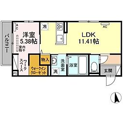 ミーティア皆春 1LDKの間取図画像
