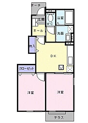 メルベーユ小佐井B 2DKの間取図画像