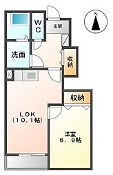 アルカディア江無田 1LDKの間取図画像
