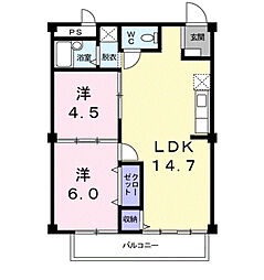 シティハイツハサマ 2LDKの間取図画像