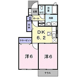 ヴィラ・サーティー 2DKの間取図画像
