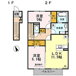 レジデンス竹下 2LDKの間取図画像