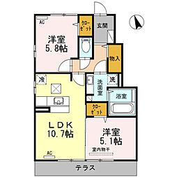グランツユイ 2LDKの間取図画像