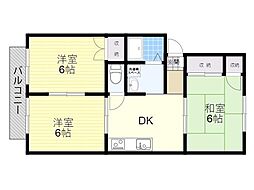 アネックス皆春A棟 3DKの間取図画像