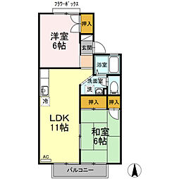 リバーサイド森町1 2LDKの間取図画像
