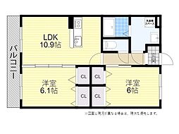 FlowerConcordia 2LDKの間取図画像