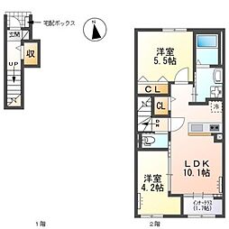 ヒルズ スペース 2LDKの間取図画像