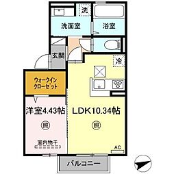 サザンフォレストB 1LDKの間取図画像