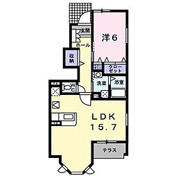 ウエストキャッスルB 1LDKの間取図画像