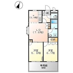 シャン・カルフール 2LDKの間取図画像