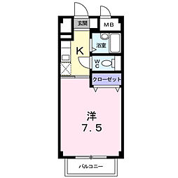 アクシス2 1Kの間取図画像