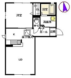 モンポエーム2 1LDKの間取図画像