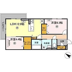 DーROOM羽屋 2LDKの間取図画像