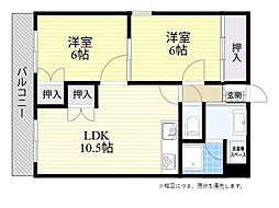 シャンテ西川2 2LDKの間取図画像