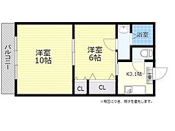 ライフ山一 2Kの間取図画像