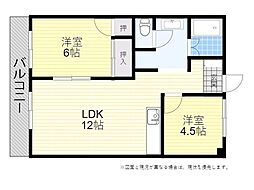 ハニーTOMO 2LDKの間取図画像