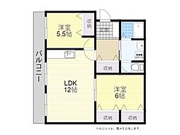 コーポ市原 2LDKの間取図画像