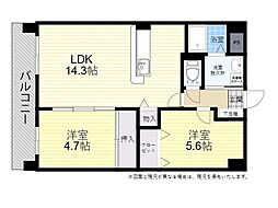 フローラ中島西 2LDKの間取図画像