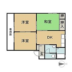フォーレスにじが丘 3DKの間取図画像