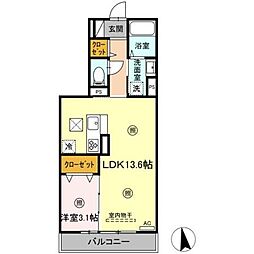 グランリュクス上野丘東 1LDKの間取図画像