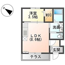 リバーフロント長浜 1LDKの間取図画像