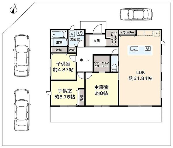 【平屋建ての参考プランです】皆のあこがれ「平屋建て」でも、広めの室内をデザインできるのが、めじろ台の魅力的なところ♪