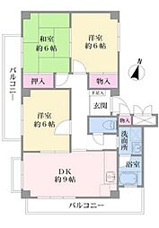 朝日保土ヶ谷マンション 3DKの間取図画像