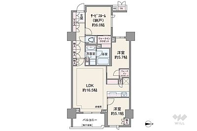 間取り：間取りは専有面積75.12平米の2SLDK。バルコニー面積は6.38平米です。