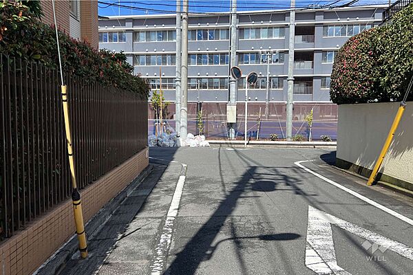 敷地の北東側前面道路（南東側から）