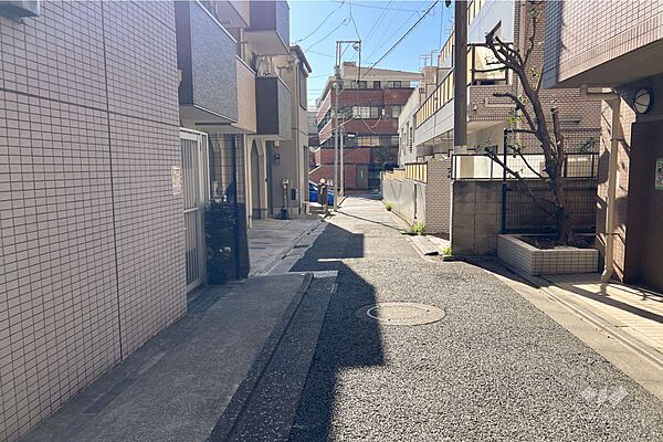 敷地の北西側前面道路（北東側から）