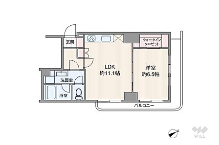 間取りは専有面積42.55平米の1LDK。複数方向に採光部があり、バルコニー面積は10.92平米です。