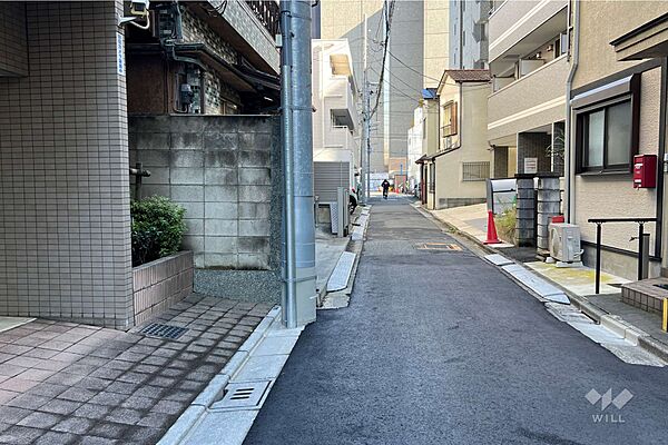 敷地の南側前面道路（西側から）