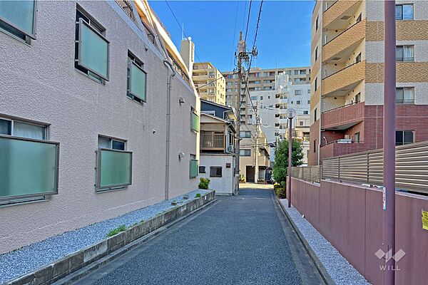敷地の南側前面道路（西側から）