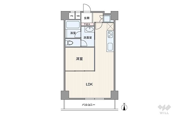 間取りは専有面積35.55平米の1LDK。バルコニー面積は4.5平米です。
