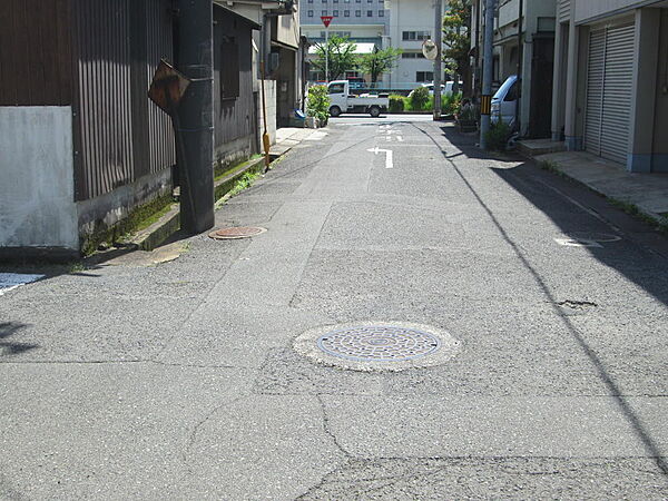 西側前面道路、北から南へ臨む