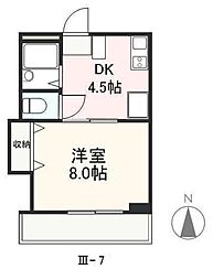 クレイドル安田3 1DKの間取図画像