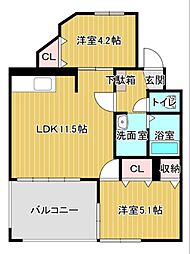 N・スターヒルズマンション 2LDKの間取図画像