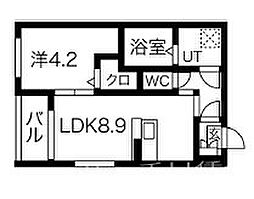 モメンタム志賀本通 1LDKの間取図画像