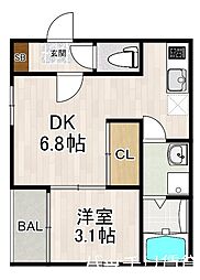 LaLuce中村公園 1DKの間取図画像