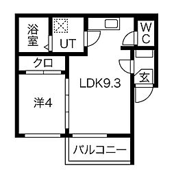 ハーモニーテラスManasa塩池 1LDKの間取図画像