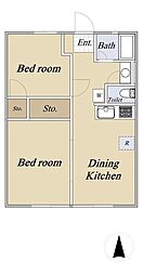 天神ハイツ 2DKの間取図画像