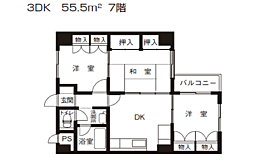リバーサイドマンション 3DKの間取図画像