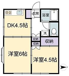リバービュー 2DKの間取図画像