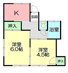 コーポ辰巳 2DKの間取図画像