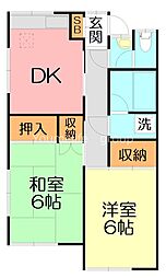 的場アパート厚木駅前 2DKの間取図画像