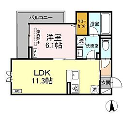 江リシア泉町 1LDKの間取図画像