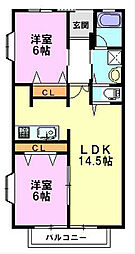 エクシード萩原 2LDKの間取図画像