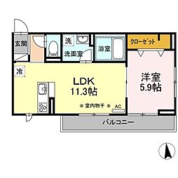 ルピナスB 1LDKの間取図画像